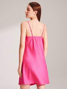 LUVLETTE Camisón de satén rosa sexy con tirantes, pijama ligero para mujeres, vestido de satén tipo camisón, lencería tipo babydoll que puede usarse como prenda exterior