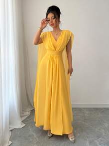 Elenzga Vestido elegante de cuello en V sólido con cintura ceñida, para verano