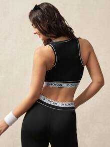 VARSIVA Women Letter Knit Panel Zipper Front Yoga Sports Bra, Everyday Wear - Black and White - View 3