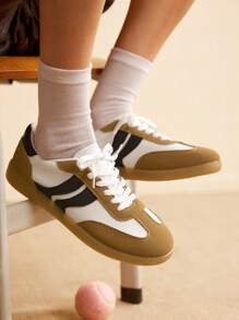 CUCCOO EASI Fashionable Women Casual Color Block Flat Sneakers For Everyday Wear - Camel - View 3