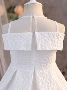 SHEIN Young Girl (Small) Mesh Beaded Water Drop Woven Dress - White - View 5