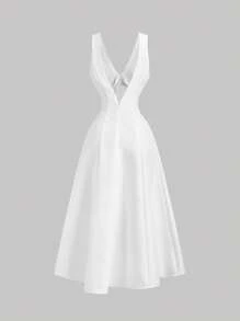 SHEIN MOD Women's White Sleeveless Waist Cinching Tank Dress, Summer,Summer Dresses For Women,White Dresses For Women,Graduation Dresses