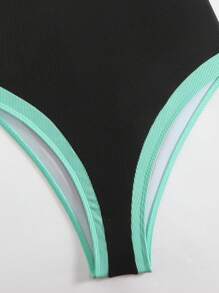 Swim Lushoire 1 pezzo Costume da bagno intero da donna con scollo a V, con reggiseno con ferretto, a blocchi di colore con costine