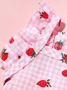 PETSIN 1 件宠物狗和猫通用花卉格子草莓印花可爱盖袖连衣裙，甜美乡村风格 - 彩色 - 查看 7