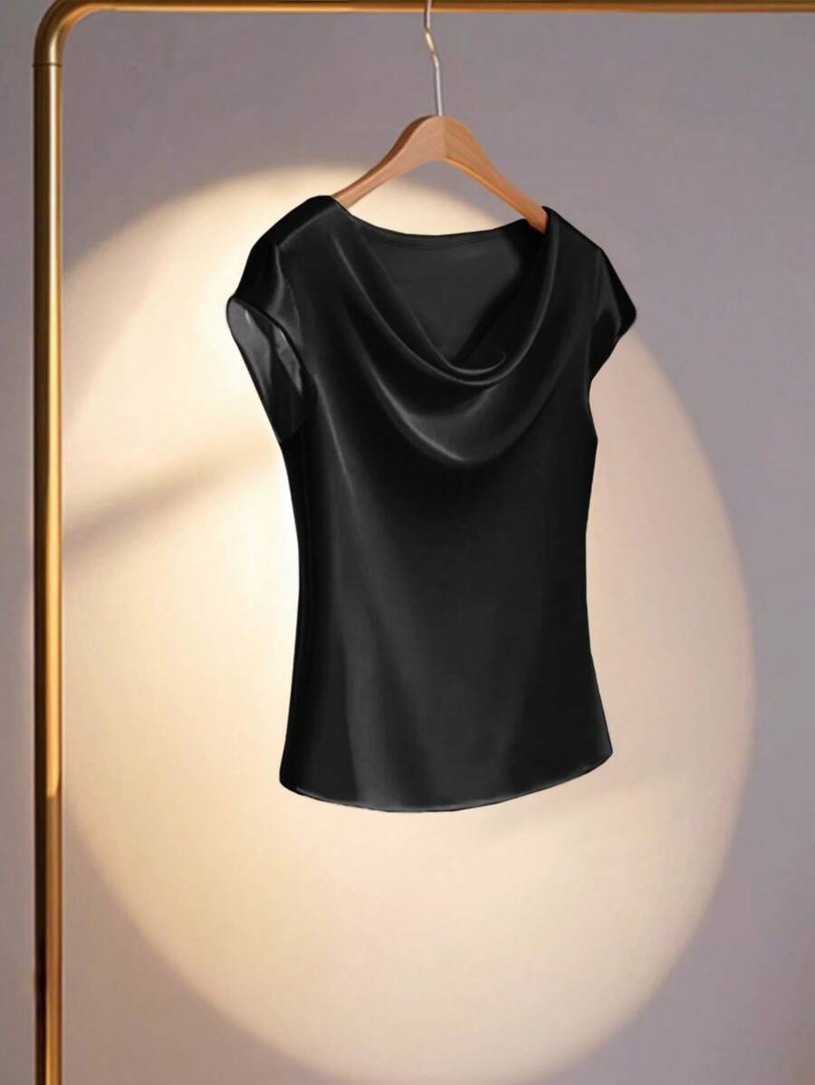 Franclia Women's Solid Color Ruffled Collar Cap Sleeve Elegant Blouse - Black - View 1