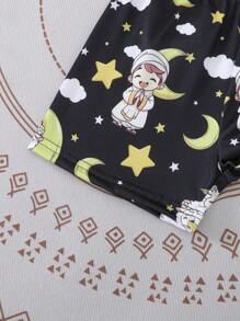 Set de 2 piezas de top sin mangas con estampado de oveja y pantalones cortos para niño pequeño, conjunto casual, lindo y cómodo para uso diario