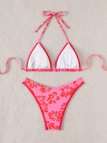 Swim Mod Springbreak 女士夏季沙滩花卉印花露背系带性感比基尼两件套泳衣套装 - 彩色 - 查看 2