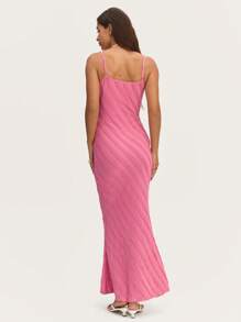 SHEIN Unity Pink Ribbed Women Maxi Dress Designed With A Flattering Fitted Silhouette And Sleeveless Design, Ideal For Summer Events, Beach Parties, Or Vacation Evenings. - Pink - View 2