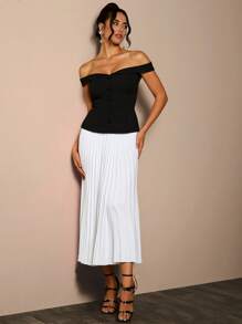 Glamine Women Elegant Off-Shoulder Top & Pleated Skirt Set