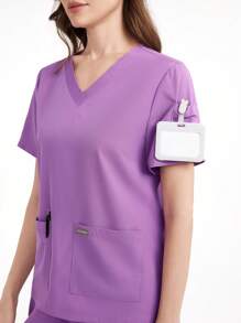 Scrubzie Conjunto Uniforme de Scrub Cor Sólida com Top de Manga Curta e Calça
