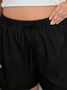 SHEIN VCAY Plus Size Casual Solid Color Elastic Waist Shorts
