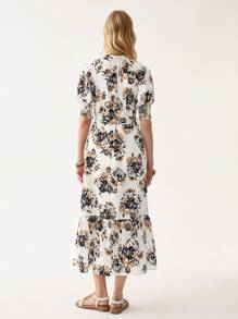 Florisole 女士夏季棉质印花舒适刺绣连衣裙，长款，优雅袖口细节，法式风格，短袖，度假和海滩 - 彩色 - 查看 2