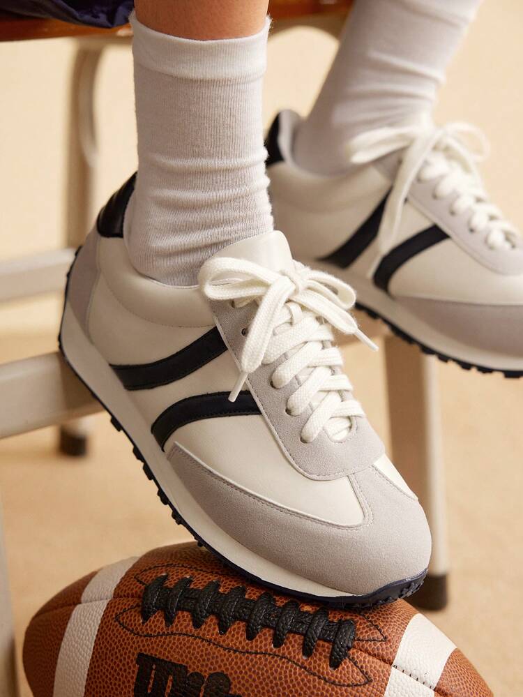 CUCCOO EASI Women's Platform Sneakers With Patchwork Design, Round Toe, Fashion PU Leather Color Block Casual Outdoor Sports Shoes