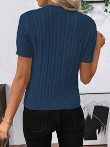 SHEIN LUNE Blogger-Style Stylish 3D Twist Rope Round Neck Knitted Sweater - Royal Blue - View 2