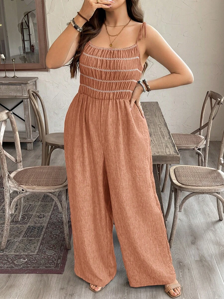 SHEIN LUNE 加大码仿旧竹纤维针织连体衣 女士西式服装 波西米亚风 90 年代服饰 节日夏季波西米亚风复古风 女士夏季服装 春假狂欢服装 节日春假服装 - 橘色 - 查看 1