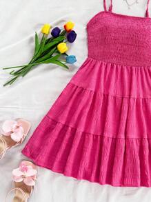 Soleia Solid Ruffle Hem Cami Dress - Hot Pink - View 8