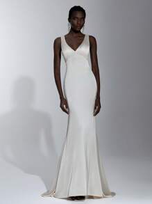 SHEIN Belle Elegant, Romantic, Sexy, Simple, Dignified, Champagne Color, Satin, Elastic, Suspender Tube Top, Chest Cup, Backless, Lace-Up Decoration, Fishtail Skirt, Tail Fashion, Internet Celebrity, Festival, Vacation, Birthday Party, Wedding Event, Bridesmaid Dress - Champagne - View 6