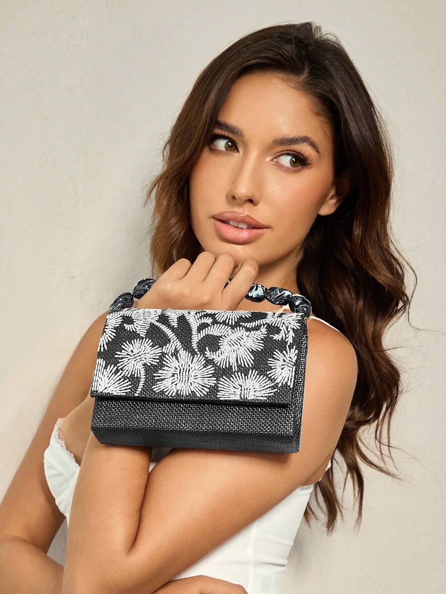 SHECARRY Fashionable Women Handbag, Elegant Retro Embroidered Tote - Black - View 1