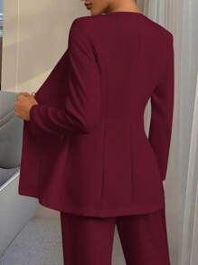 SHEIN LUNE 女士纯色单排扣圆领长袖优雅通勤夹克