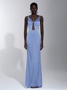 Elitara Elegant, Romantic, Sexy Blue Satin Elastic Hollow Out Backless Sleeveless Camisole, Open Shoulder, Bodycon Mermaid Dress, Suitable For Birthday Party, Wedding, Bridesmaid