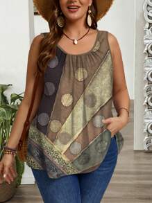 EMERY ROSE Plus Size Pleated Wide Strap Loose Camisole And Tank Top, Suitable For Spring And Summer - Multicolor - View 3