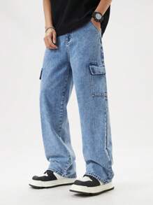 Mirajuku 青少年男孩/年轻男士休闲户外工装牛仔裤 - 淺色水洗藍 - 查看 5