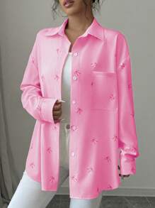 Chiquease 女士休闲粉色蝴蝶印花纽扣前襟衬衫 - 粉色 - 查看 5