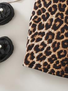 SHEIN Leap Crew Cute Summer Baby Girl Elegant Leopard Print Knit Short Sleeve Dress - Multicolor - View 6