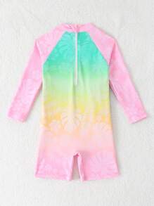 Baby Girl Cute Raglan Long Sleeve One-Piece Swimsuit - Multicolor - View 2