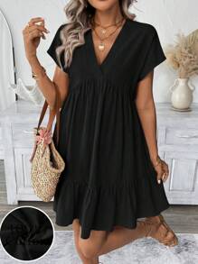 Easowa 女士粉色短款休闲度假海滩浪漫连衣裙 - 黑色 - 查看 1