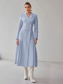 MOTF PREMIUM PLEATED DOUBLE BUTTON DRESS - Baby Blue - View 5
