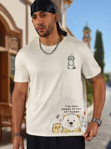 Manfinity Homme Men's Plus Size Cartoon Animal & Slogan Printed T-Shirt - Apricot - View 7