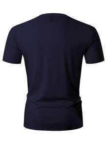 Manfinity Homme Camiseta de manga corta casual y elegante para aficionados al fútbol de talla grande para hombre, modelo nuevo del verano 2025 - Azul Marino - Ver 2