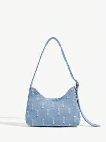 SHEIN ICON 女士单肩包，流浪包，时尚，个性，简约，百搭，街头风，甜美酷炫女孩，辣妹，千禧一代，复古，少女，青少年 - 藍色 - 查看 1