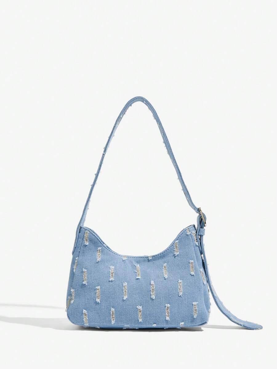 SHEIN ICON 女士单肩包,流浪包,时尚,个性,简约,百搭,街头风,甜美酷炫女孩,辣妹,千禧一代,复古,少女,青少年 - 藍色 - 查看 1