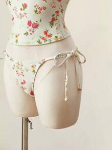 SHEIN MOD Women's Floral Print Halter Bikini Set: Ruched Semi-Sheer Swimsuit Fabric With Short Casual Style For Summer Beach Days, Cute, Kawaii