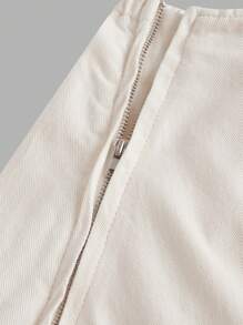 SHEIN MOD Women Solid Color Drawstring Detail Asymmetric Ruffle Hem Denim Skirt