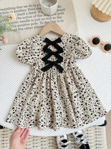 LMoss Kids LMoss   Baby Girls' Woven Ditsy Floral Round Neck Ruffle Sleeve Fitted Casual Dress - Multicolor - View 12