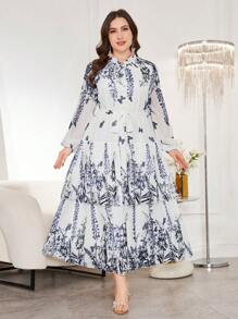 Modelyn Elegant Romantic Chiffon Plus Size Dress - Royal Blue - View 6