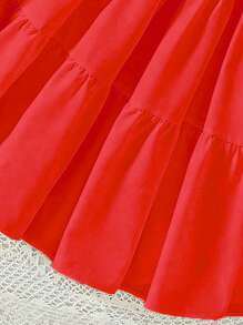 2pcs Tween Girl Casual Denim Jacket And White Dress Set - Red - View 3