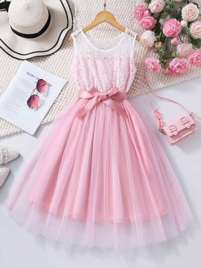Tween Girl Hollow Out Fashionable Elegant Sweet Mini Dress Summer Holiday, Graduation, Outfit