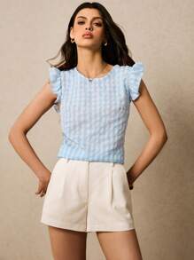 SHEIN Frenchy Summer Checkered Back Lace-Up Top, Cap Sleeve Shirt, Backless Top Casual Wear Comfortable