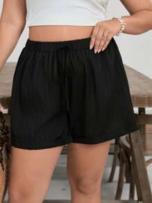 SHEIN VCAY Plus Size Casual Solid Color Elastic Waist Shorts