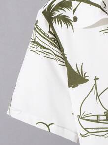 2pcs/Set Tween Boy Casual Palm Tree Print Polo Shirt & Green Shorts Set, Suitable For Commute, School, Daily Casual, Sports, Spring & Summer - Green - View 5