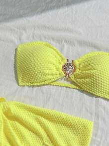 Soleia Damen Einfarben Urlaubs-Stil neonfarben strukturierter Bandeau-Top, Rock & Bikini, Mehrteiler-Set - Grün - Übersicht 3
