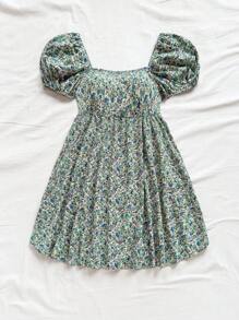 Soleia 碎花方領泡泡袖洋裝