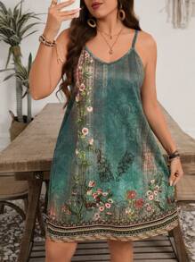 EMERY ROSE Summer Plus Size Strap Floral Print Vacation Dress,Women Summer Clothes