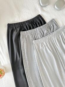 SHEIN 3pcs Solid Color Relaxed Knit Sleepwear Pants Set - Cozy Pants, Fall Winter Clothes