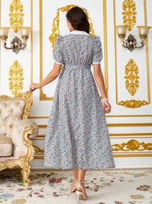 SHEIN Abito mini elegante con fiori minuti e pizzo a contrasto per donne in gravidanza, abiti eleganti estivi da donna, abito fluido estivo da maternità