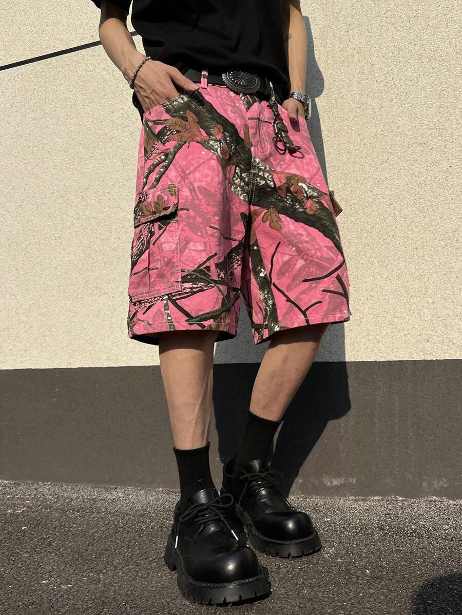 Manfinity EMRG Men's Summer Casual Branch Print Cargo Denim Shorts - Multicolor - View 1